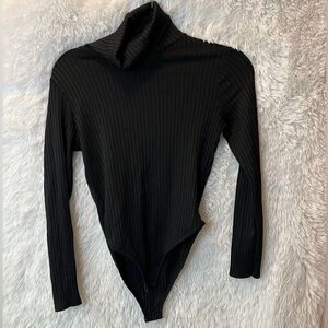 Black Ribbed Long Sleeve Bodysuit